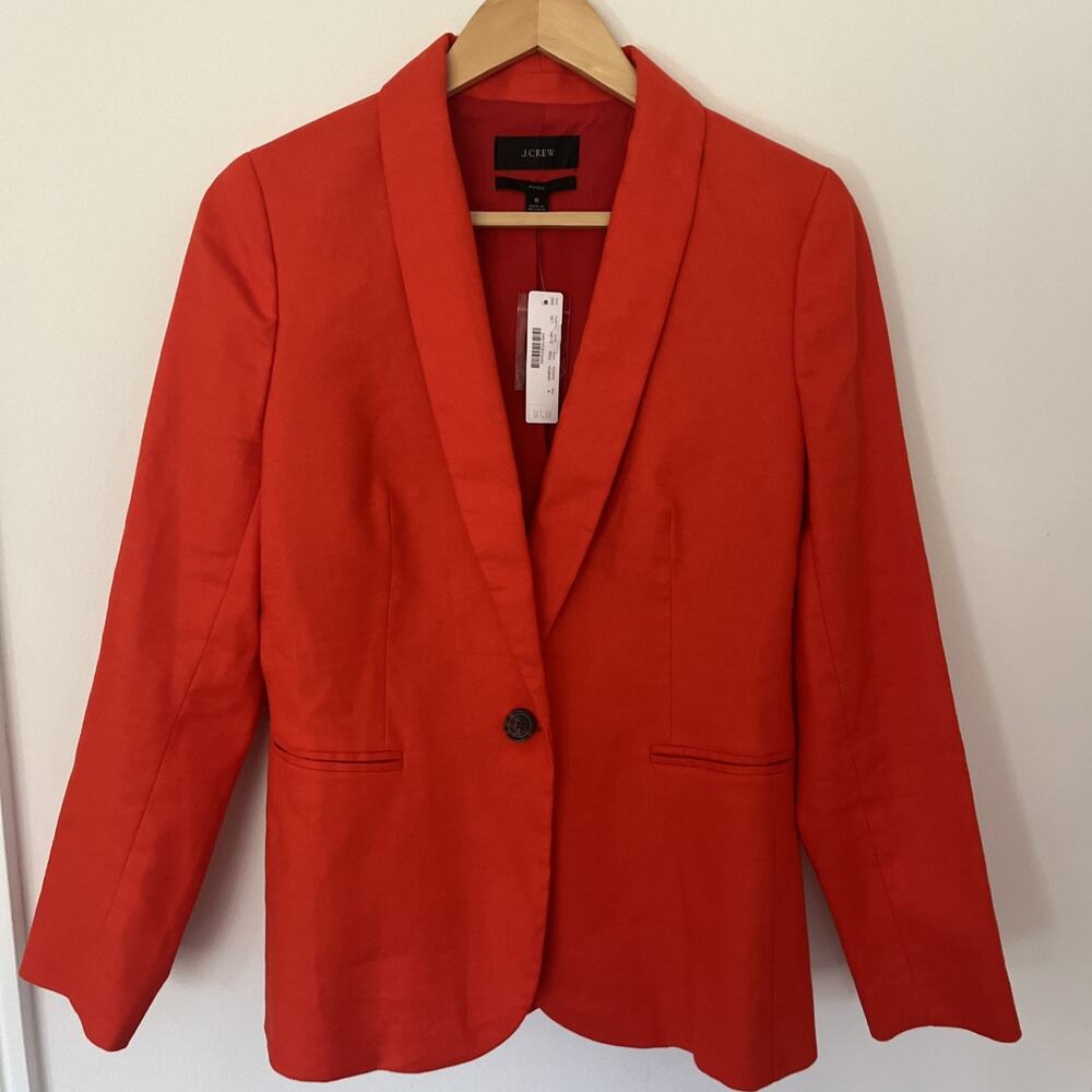 NWT J.Crew Parke Blazer 8 in Brilliant Sunset Stretch Linen Shawl Collar Lined